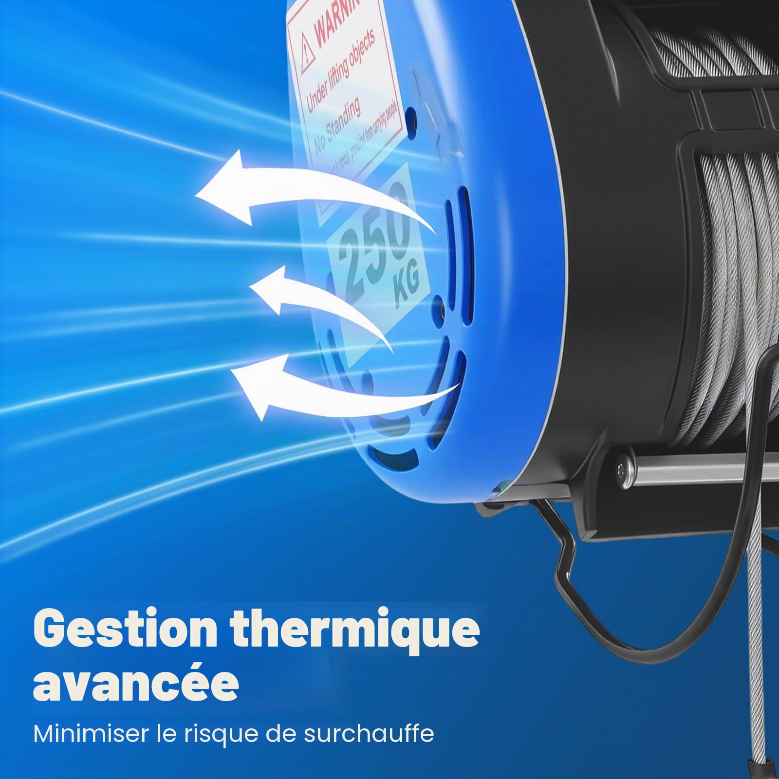 Treuil électrique 220V 1500W – Treuil électrique à câble Grue de Levage Treuil Motorisé 30M Palan à Câble+Télécommande 250KG Avec Câble+Interrupteur d'arrêt d'urgence Classe de Protection
