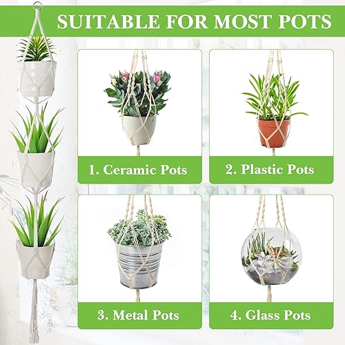 Miniatura 4 de Colgador de macramé para plantas de macramé para interiores y exteriores, decoración bohemia para habitación, soporte decorativo para plantas