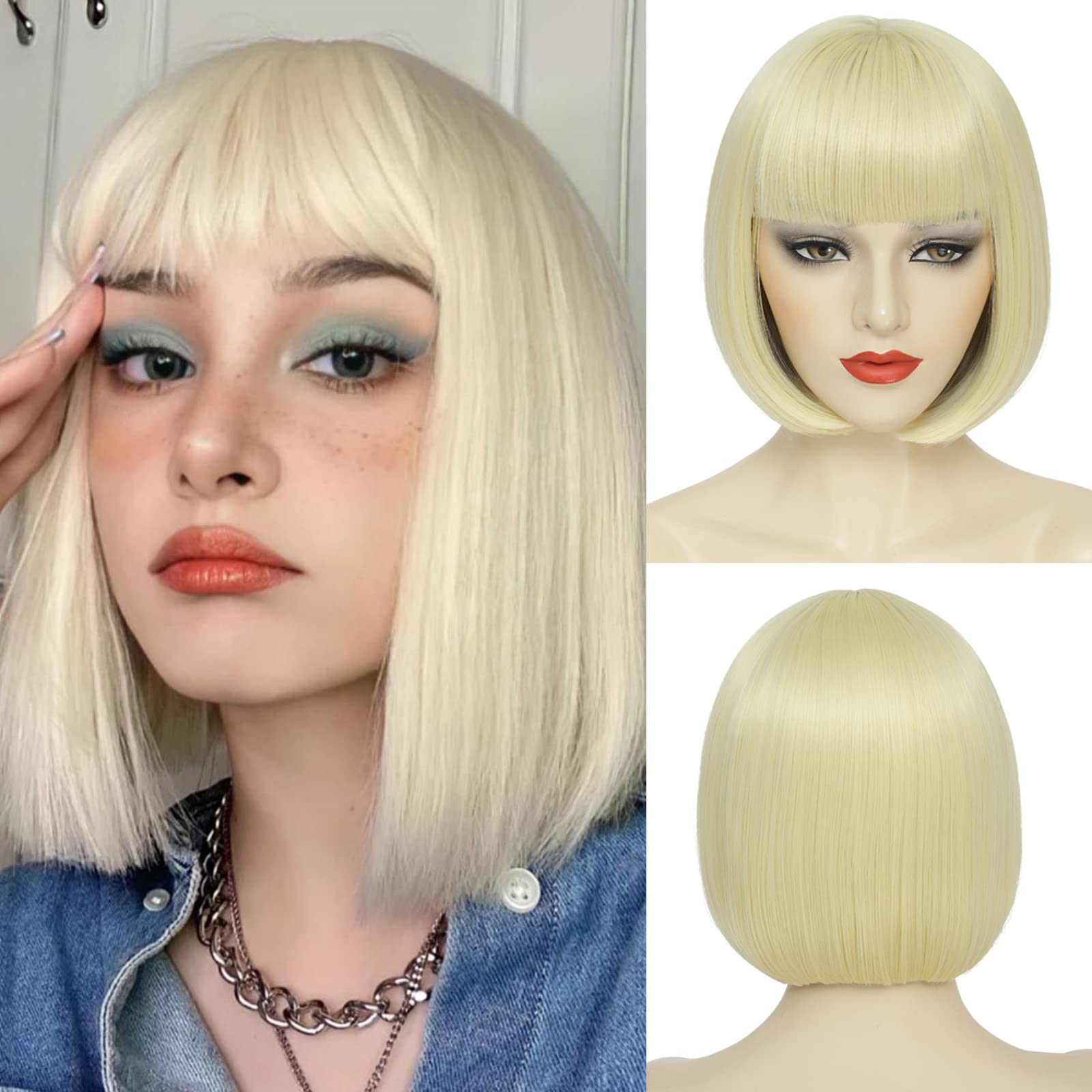 Amazon.com : YBYMCAI Blonde Bob Wig For Women Short Blonde 