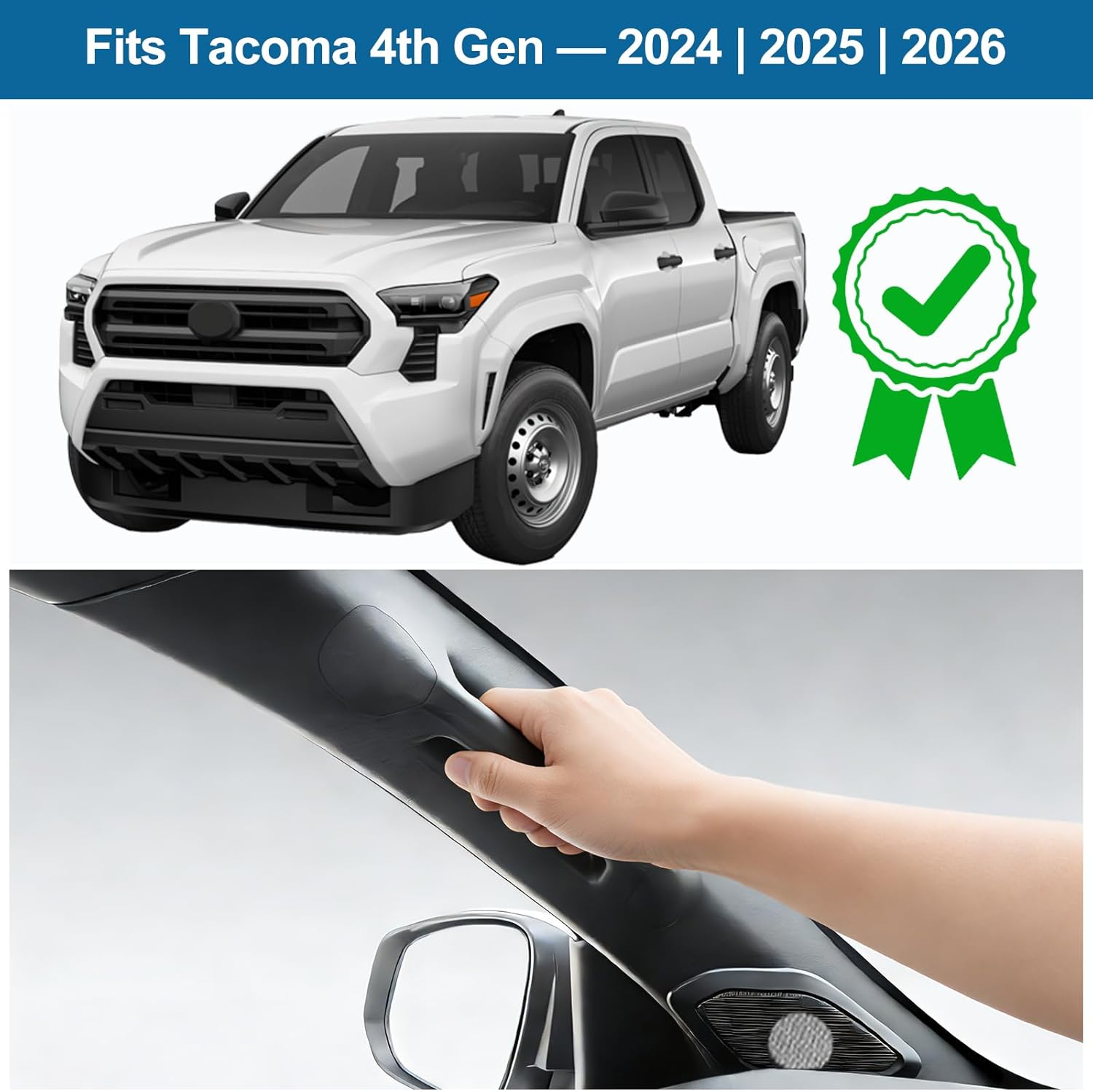 Driver Side A-Pillar Grab Handle for Toyota Tacoma Gen 4th 2026 2025 2024 2023 2022 Sturdy & No Creaking Noise Black Toyota Tacoma Replacement car Accessory OEM-Style Texture, Matches Passenger Side
