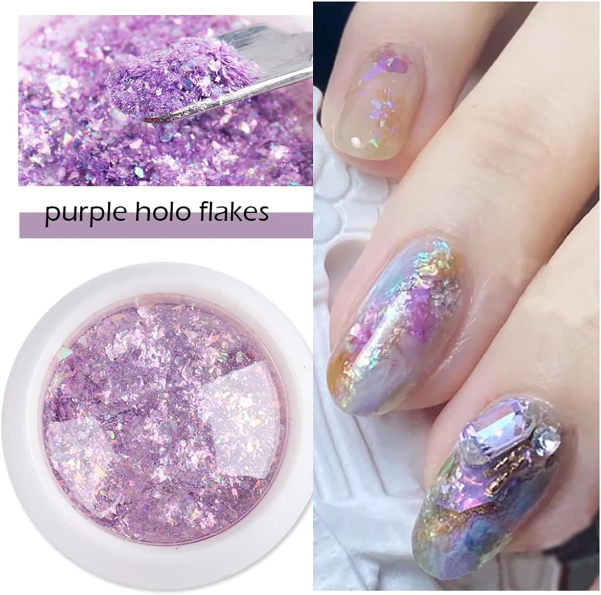 Holographic Iridescent Nail Sequins Decoration Shiny Flakes Mermaid Opal Powder Purple Glitter DIY Chrome Powder Mirror Neon Nail Art Body Crafts Tools
