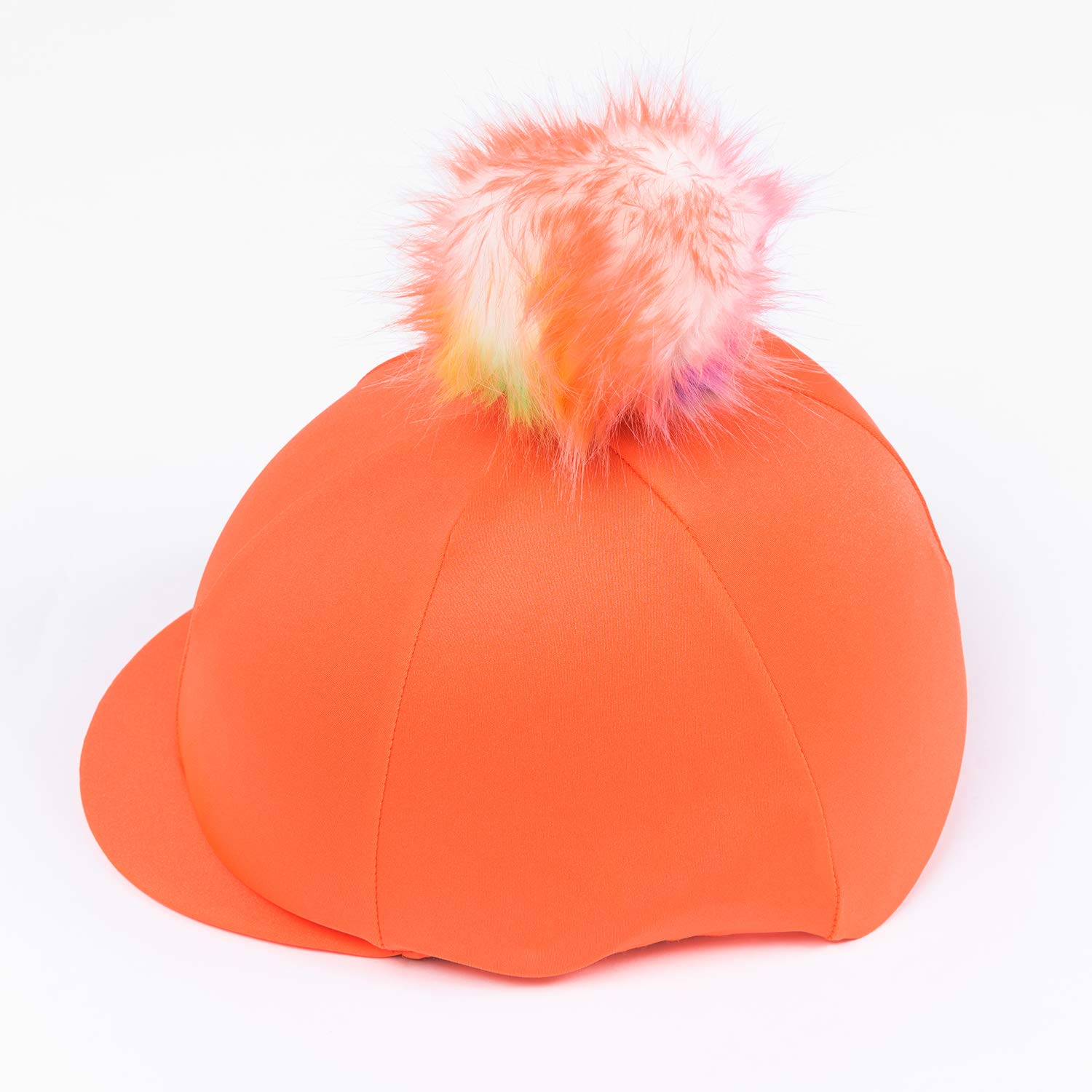 Luvponies Flo Orange with Fluffy Rainbow Pom Pom Riding Hat Cover | Personalised Riding Skull Hat Cover