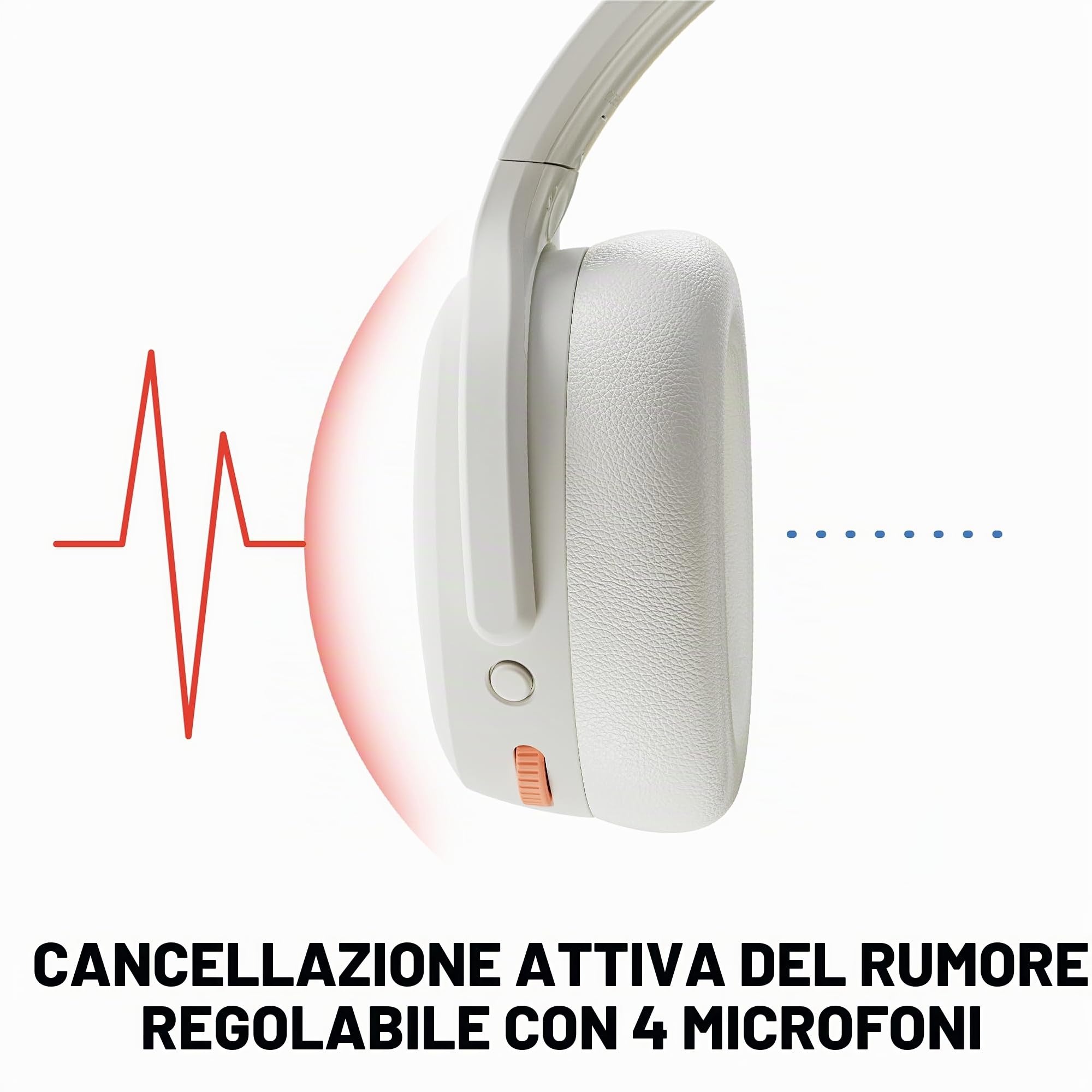Skullcandy Crusher ANC 2 Cuffie Wireless Over-Ear con Bluetooth, Cavo USB-C Extra, Bassi Multisensoriali, Cancellazione Attiva del Rumore, 60 Ore di Autonomia - Bianco