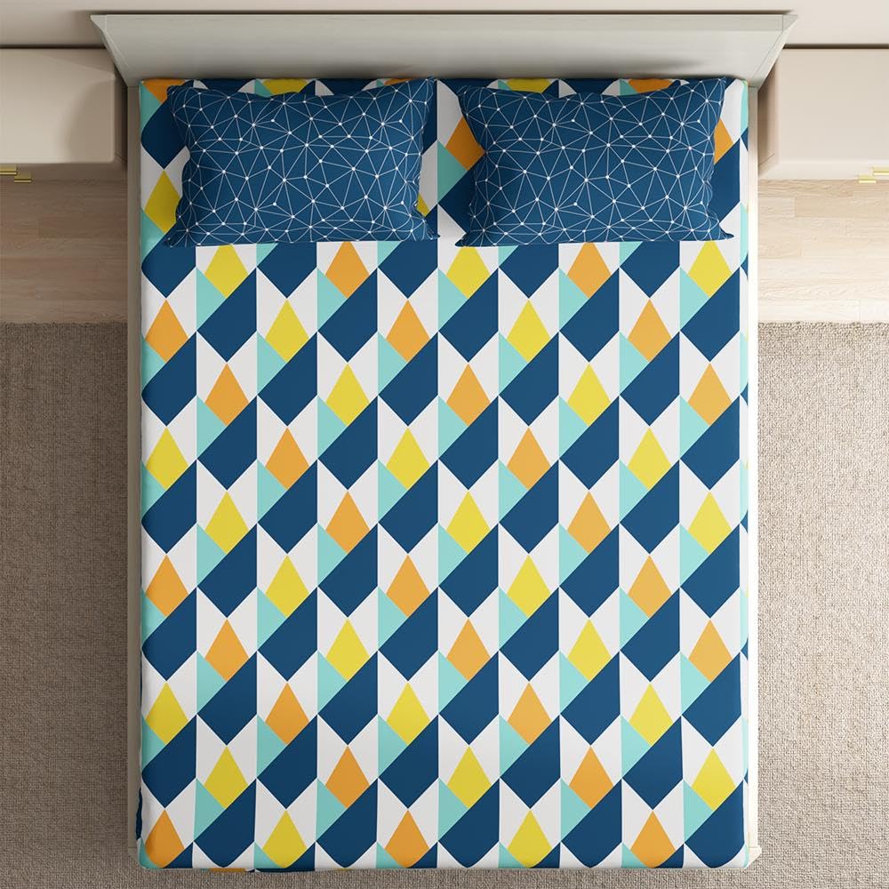 Wakefit Cotton Flat Bedsheet | 144 TC Bedsheet For Double Size Bed With 2 Pillow Covers | Nicole - 100X90 Inches,Assorted