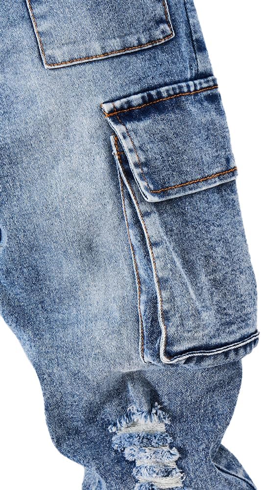 Nivne Tco Tween Boys Cargo Jeans Vintage Street Fashion Distressed Ripped Multi-Pocket Zipper Fly Denim Pants - Image 2