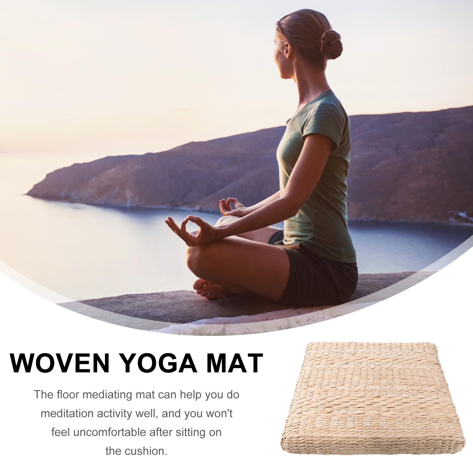 Abaodam Tapis de Contemplation en Paille Tissé la Main, Coussin Futon Beige Résistant la Pression et Pliable, pour Yoga et Usage Intérieur