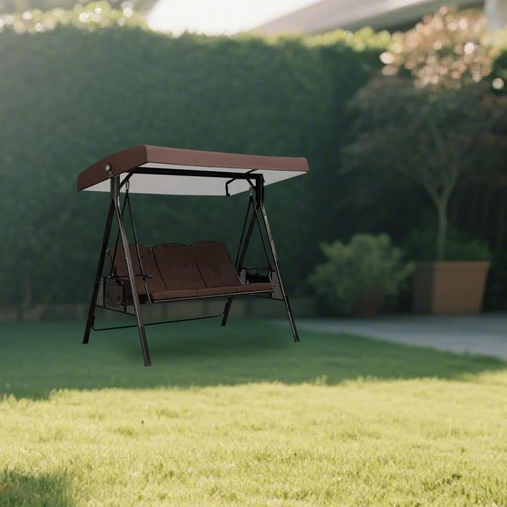 Baldacchino di ricambio per dondolo da giardino a 3 posti, impermeabile, anti-UV, per portico e relax estivo (colore caffè)