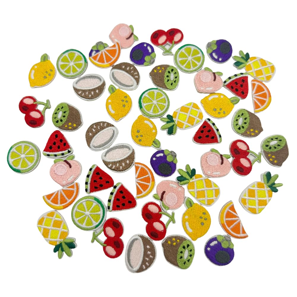 50 Pieces Mini Fruit Iron On Patches,Cute Iron On Patches,Embroidery Patche for Clothing Bag Scrapbook Hat Decorating Supplies DIY Craft Kits (Mini Fruit)