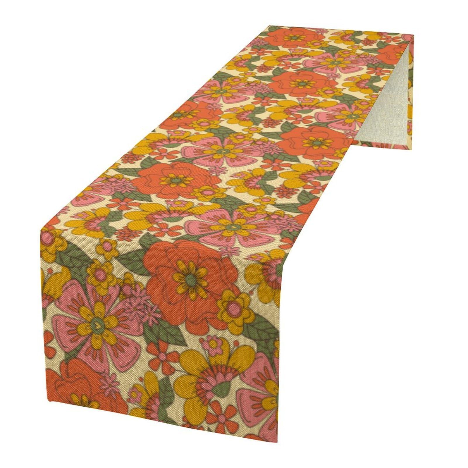 Retro 70s Floral Table Runner Hippie Daisy Flower Peace Love Birthday Party Retro Kitchen Dinning Home Decoration 13x60 Inch โ image 1