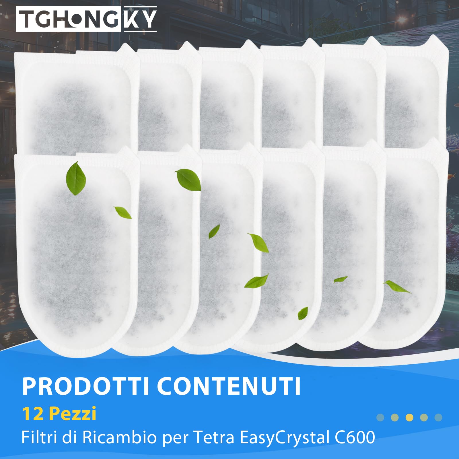 12 Pezzi Cuscinetti Filtro per Tetra EasyCrystal C600 Filtri di Ricambio per Tetra EasyCrystal Filter Pack C600 Cartuccia Filtro con Carbone Attivo e Zeolite YY