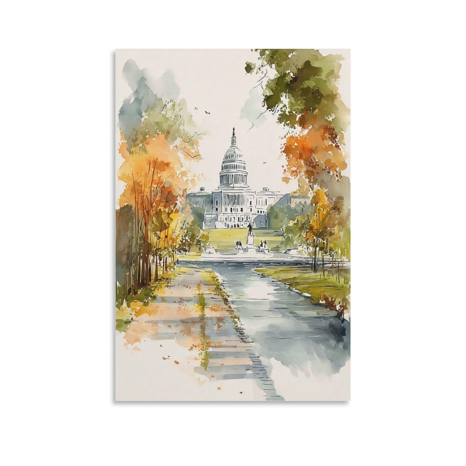 Xwymxz Unframe-Style Washington 20X30inch(50X75cm) Vintage Travel Poster Watercolor Canvas Art