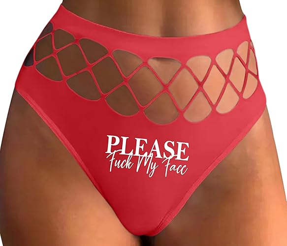 Knaughty Knickers Please Fuck My Face Throat Goat Deep Oral Sex Deepthroat Red Fishnet Thong Adult Flirty Fun - Medium - White