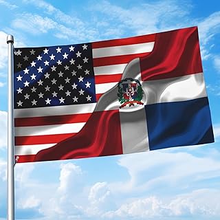 Usa American America Flag And Dominican Republic Flag 3x5 Ft Double-Sided Printed Indoor/Outdoor Polyester Decoration Banner Brass Grommets 3x5 Foot National Flags For Outside