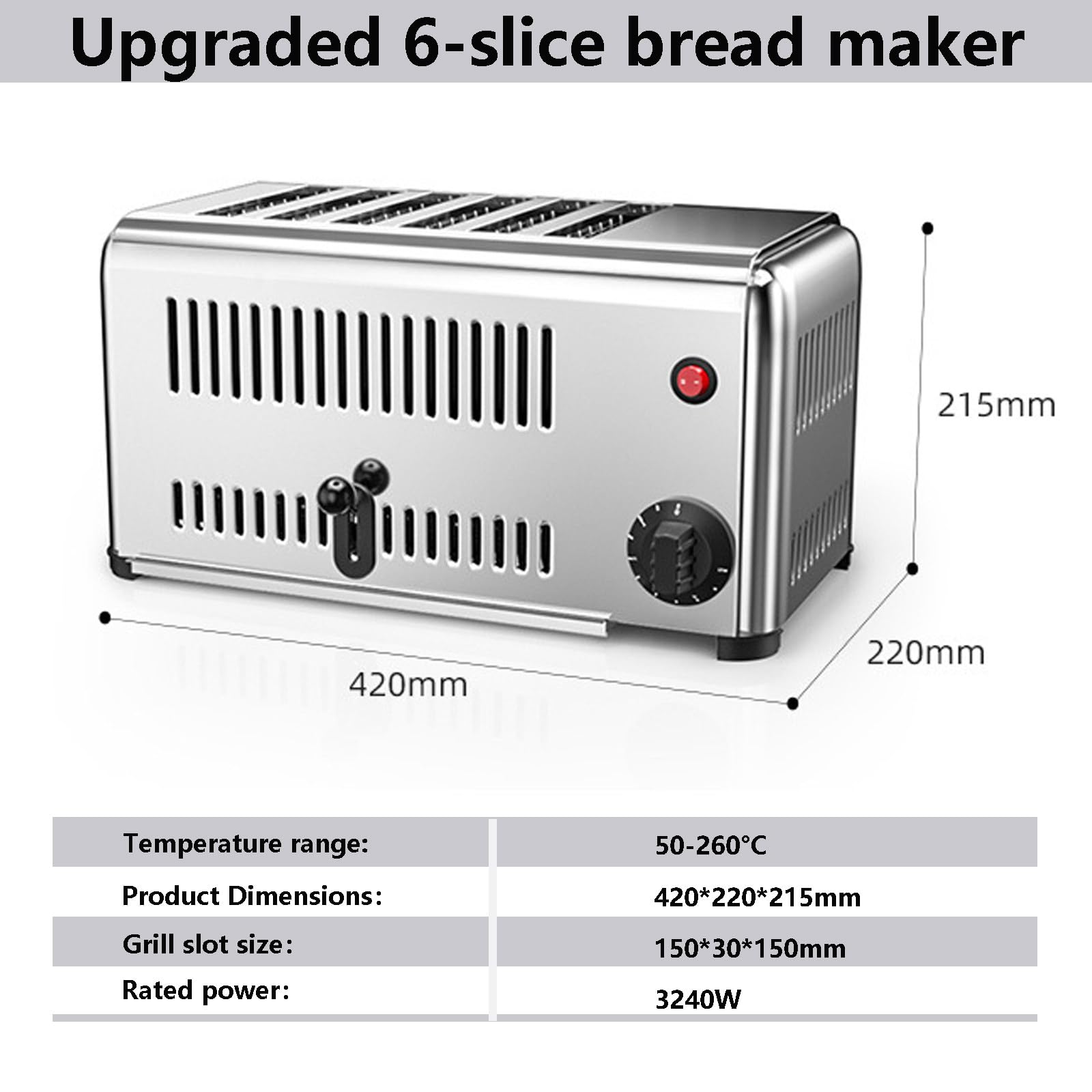 Elektryczny Toster 4/6-Kromkowy, Otwierany Na Blacie, Komercyjny Toster Restauracyjny Ze Stali Nierdzewnej, Timerem 1-5 Minut, Otworami Wentylacyjnymi Upgraded6-slice