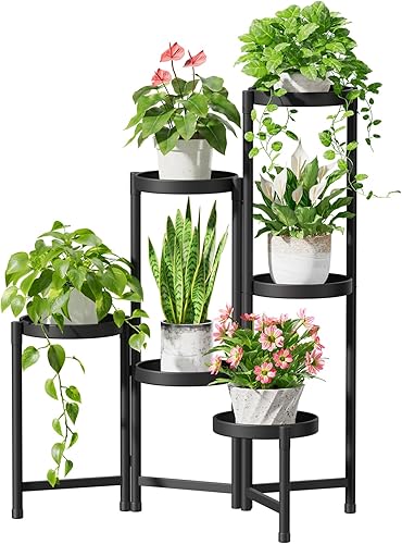 iDavosic.ly Soporte para plantas de 6 niveles para interiores, soporte de esquina de metal escalonado para plantas al aire libre para múltiples
