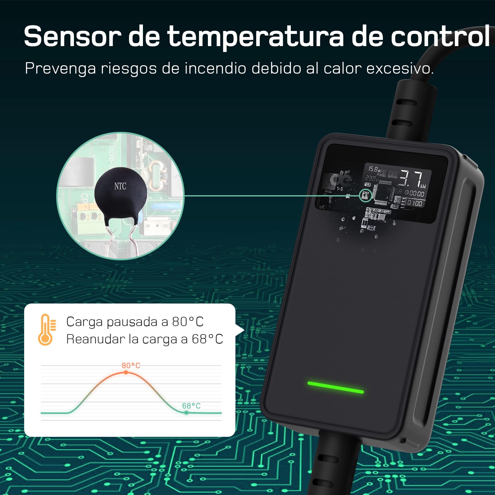 Cargador Coche Electrico 3,7kW [6m, 6/8/10/13/16A] dé Cargador Vehiculo Electrico Portátil con Pantalla Digital Controlable para Model Y/3, GLC, A250, GLA, Q3 y Otros EV/PHEV
