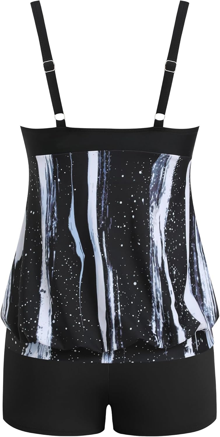ZAFUL Two Piece Tankini Swimsuit for Women Tummy Control Bathing Suit with Boy Shorts Blouson Swimwear
