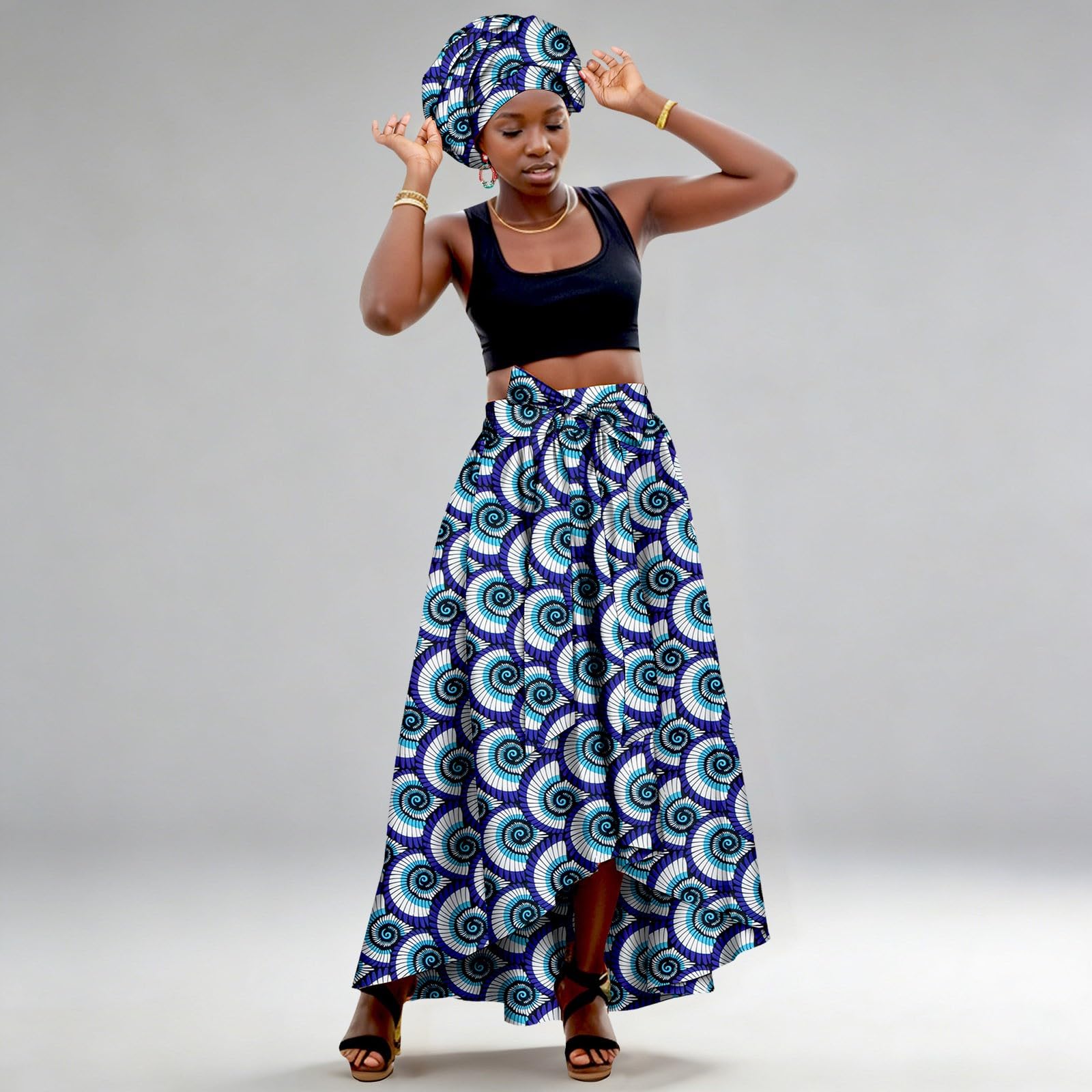 Generico Gonne da Donna Estive,Gonna Lunga Stampata Africana Sciarpa Elasticizzata Casual per La Testa