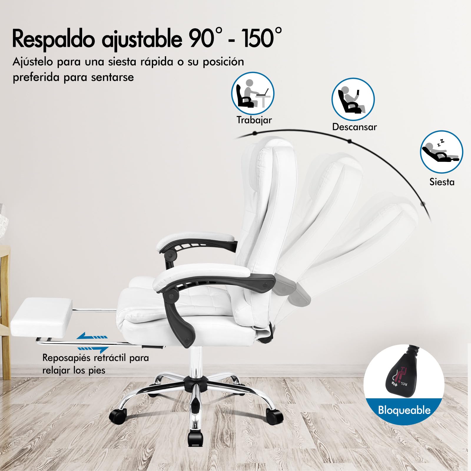 ALFORDSON Silla de Oficina Ejecutiva, Silla de Oficina de Masaje con Respaldo de Palanca, Silla de Escritorio Ergonómica con Gran Acolchado, Sillón, Silla Giratoria, Cuero PU, Blanco
