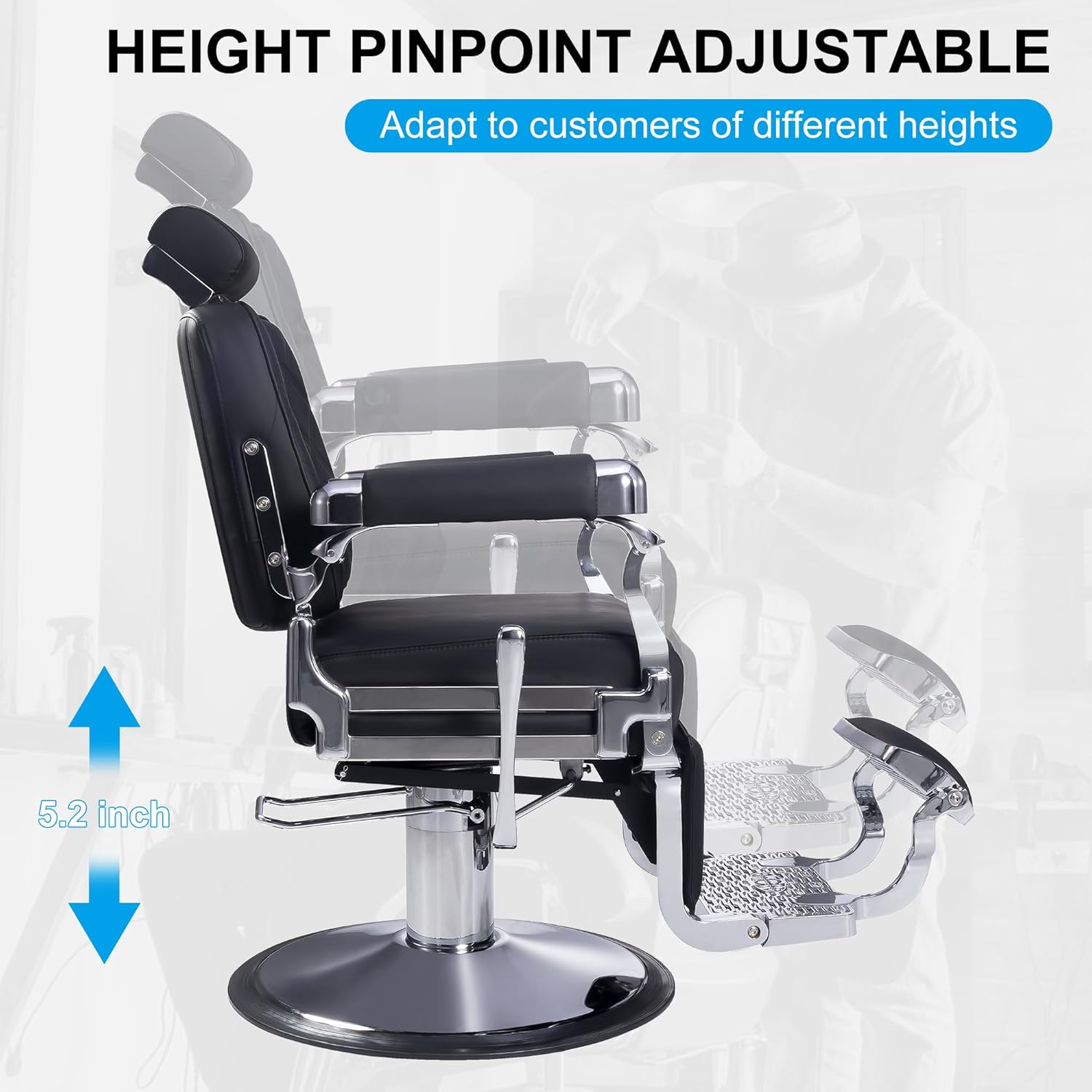Professional Hydraulic Barber Chair - Heavy Duty 700lbs Capacity, Reclining Salon Chair with 360° Swivel & Adjustable Headrest for Hair Stylist, Tattoo, Beauty Salon (Vintage Silver)