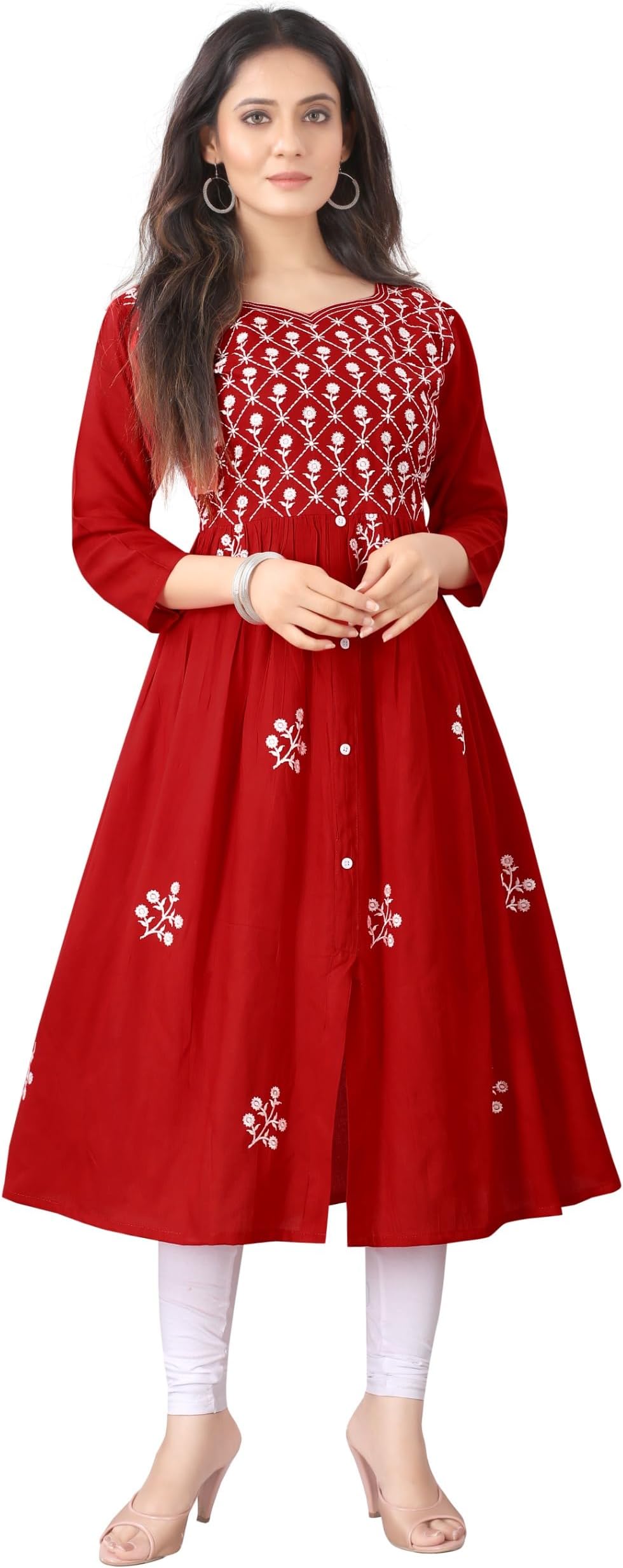 Women's Rayon Embroidered Flared Kurtis