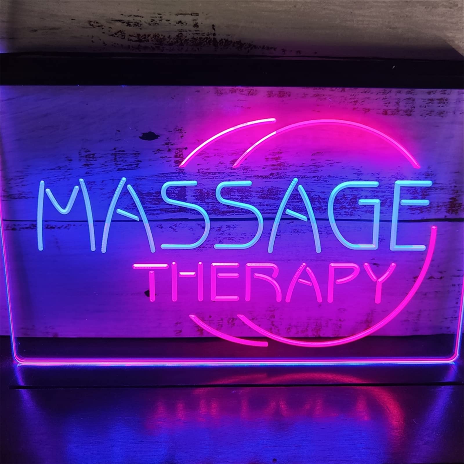 REWIS Massage Therapy LED Neon Sign, Custom USB Powered Dual Color 3D Engraved Neon Lights with Dimmer, for Spa Beauty Salon Wall Hanging Dimmable Decorative,Blue Red,30x20cm