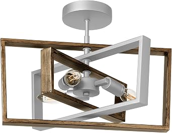 Dailyart Retro Modern Semi Flush Mount Ceiling Light Fixture, 3-Light Flush Mount Ceiling Light, Light Fixtures Ceiling with Adjustable Frame for Hallway,Bedroom,Kitchen,Farmhouse
