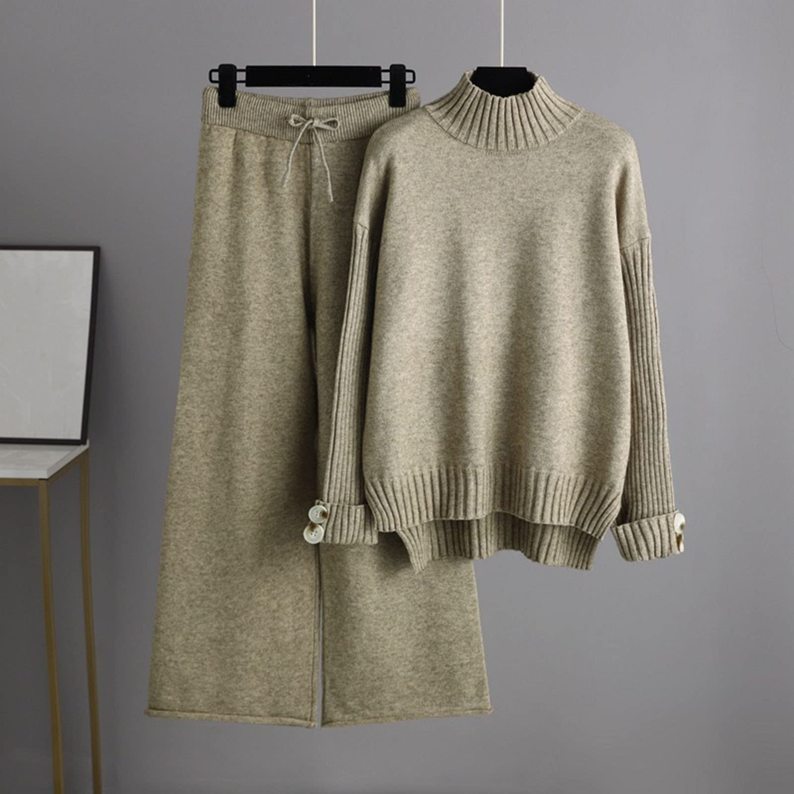 Conjunto Punto para Mujer, Traje Punto otoño e Invierno, suéter Cuello, Pantalones Largos, Conjunto Suelto Dos Piezas Mujer Tiro