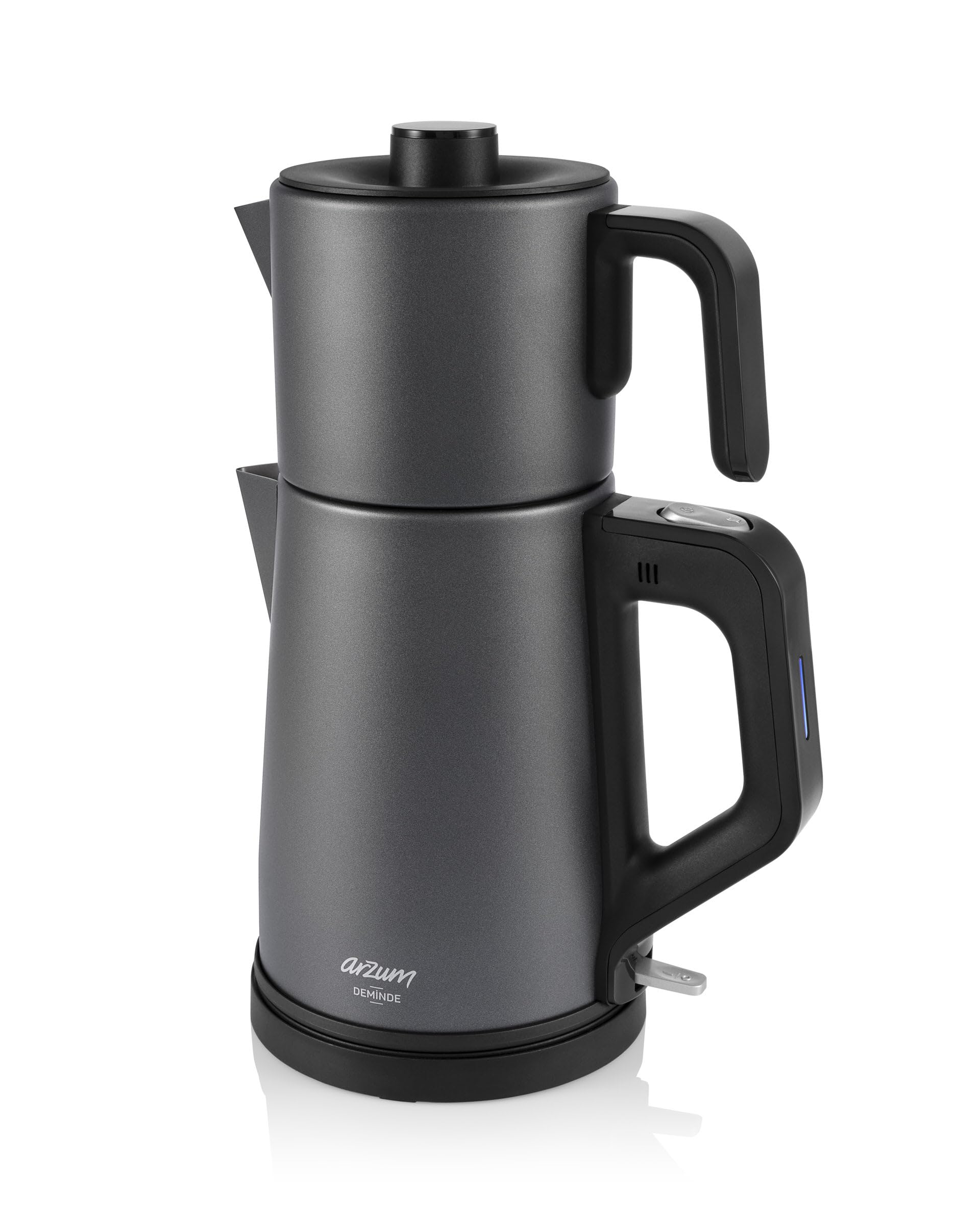 Arzum AR3130 Deminde Teemaschine, Grau, 1800W Elektrischer Teebereiter mit 1,8 Liter Wassertank und 1,2 Liter Glaskanne, Doppelheizsystem und Warmhaltefunktion