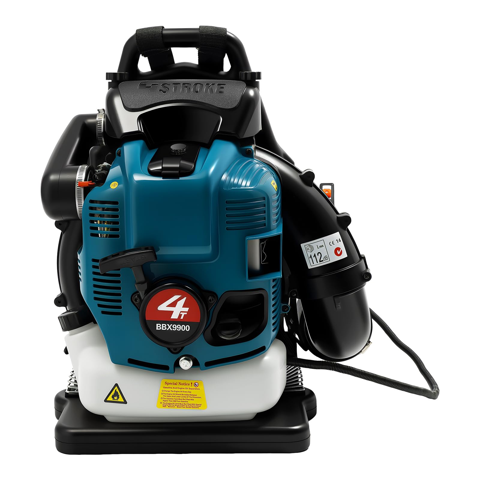 Soplador de hojas de gasolina, mochila de 75,6 cc, soplador de hojas con motor de 4 tiempos, arranque manual, soplador de hojas sobre gasolina 92, arranque manual de tubo de 180°, ajuste de altura