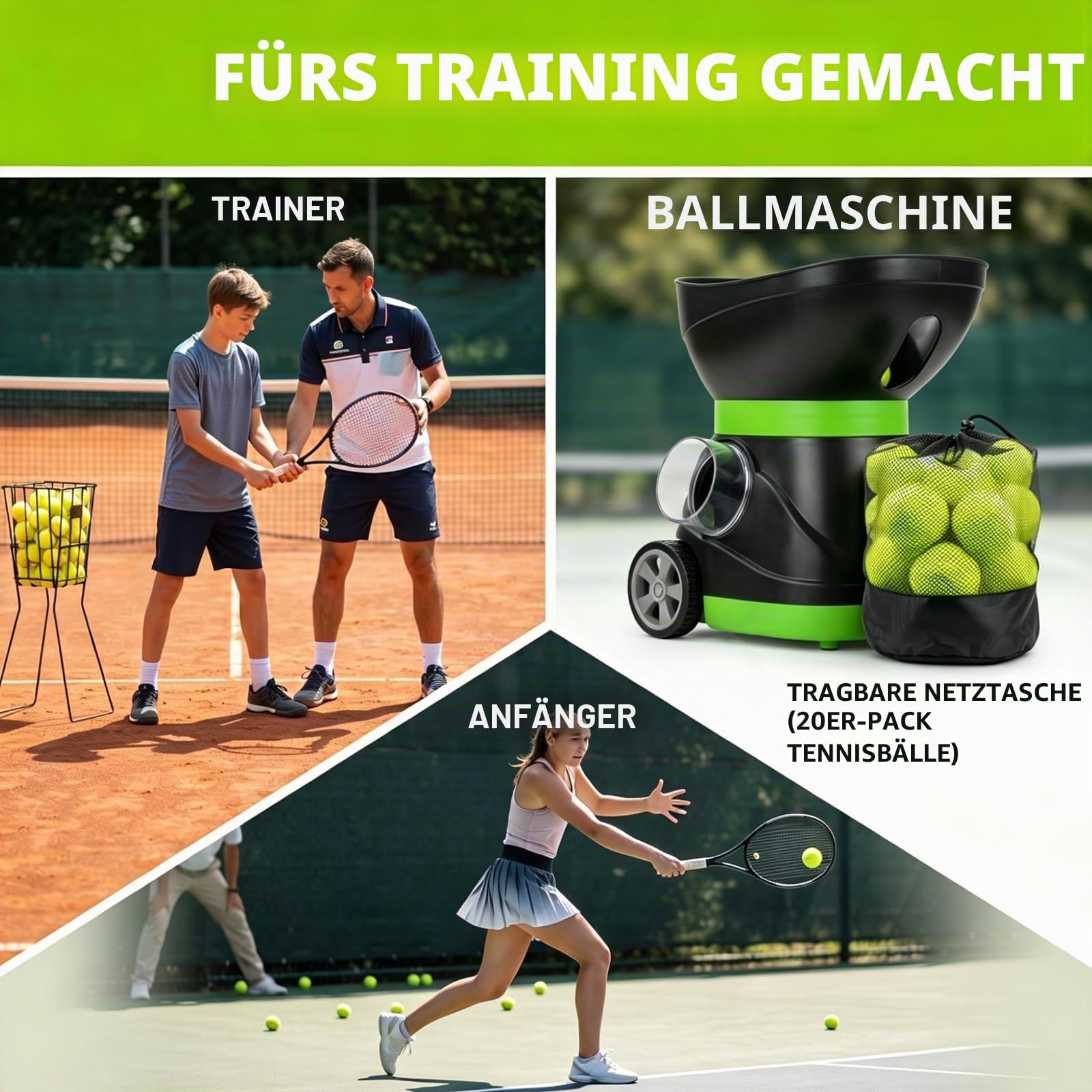 Tebery 20 Pack Green Advanced Training Tennis Balls Beginner Practice Ball, Pet Dog Playing Balls, Come with Mesh Bag for Easy Transport