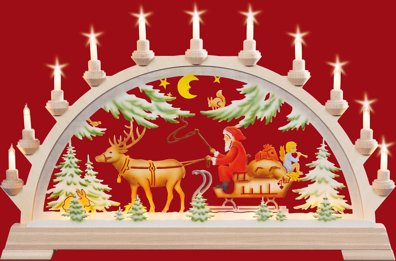 Bougie Père Noël sur traîneau coloré 65x40cm pour table Noël