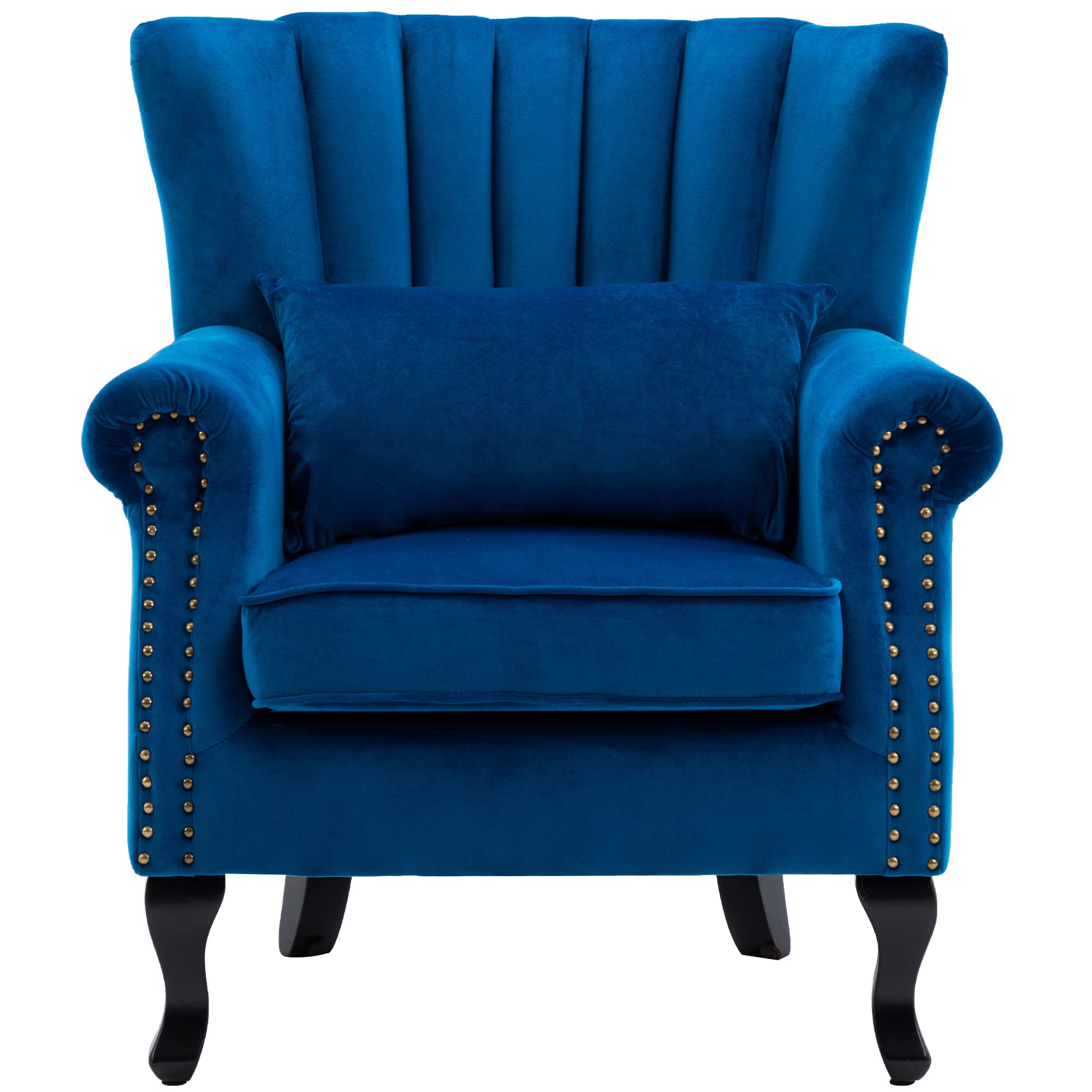 DM Furniture Mid Century Accent Chair Modern Tufted Wingback Armchair Club Chair Velvet Single Sofa Lounge Chair with Pillow for Living Room Bedroom,