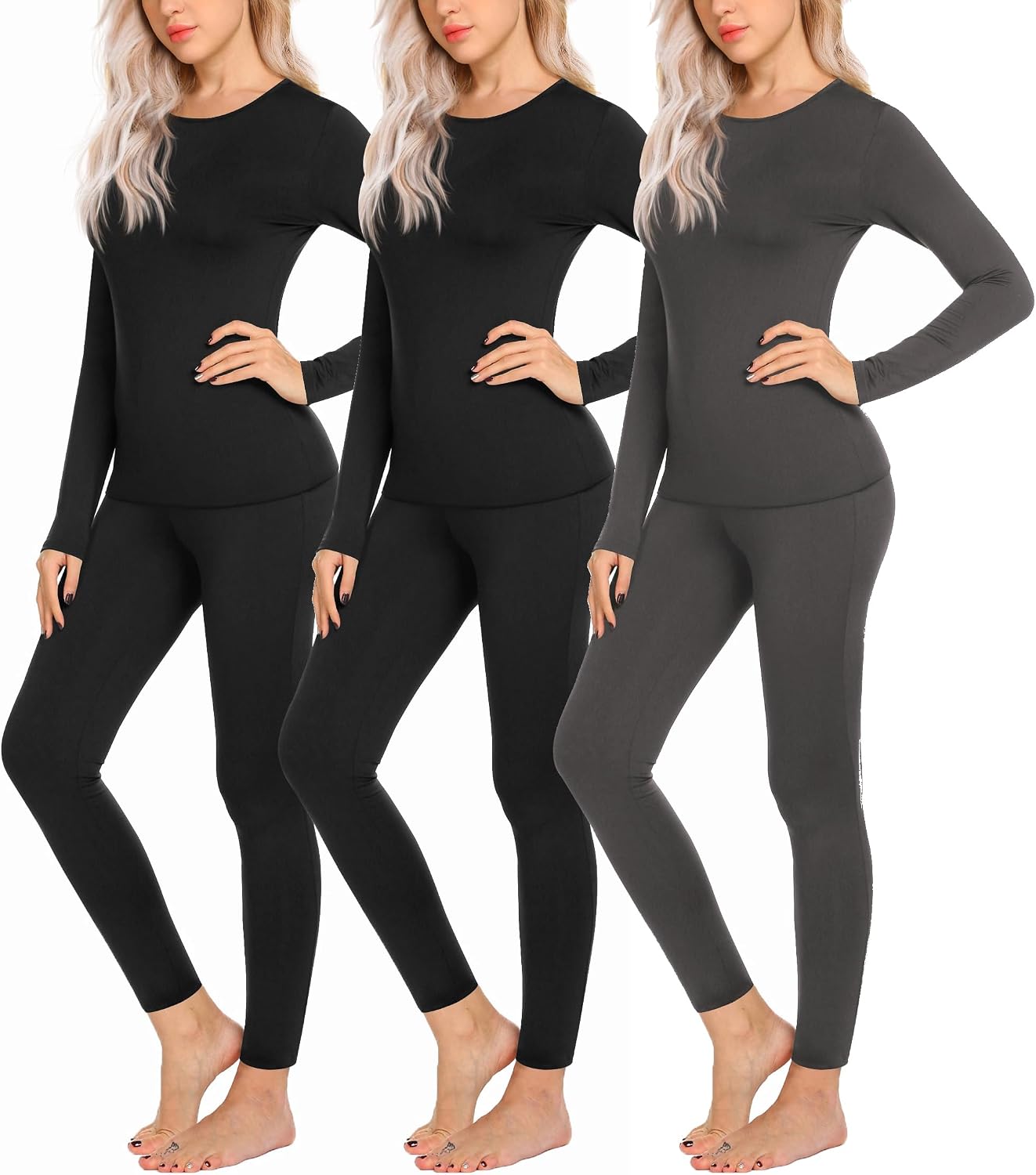 Ekouaer Women's Lightweight Thermal Underwear Base Layer (3-Pair)