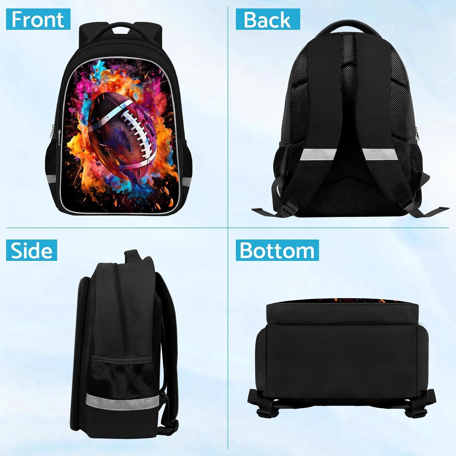 School Backpack for Boys - American Football Boys Backpack for Kids Children Teens Elementary Middle School - Students Bag for Ages 6-18,17″Bookbag Multifunctional Large Capacity - Image 4
