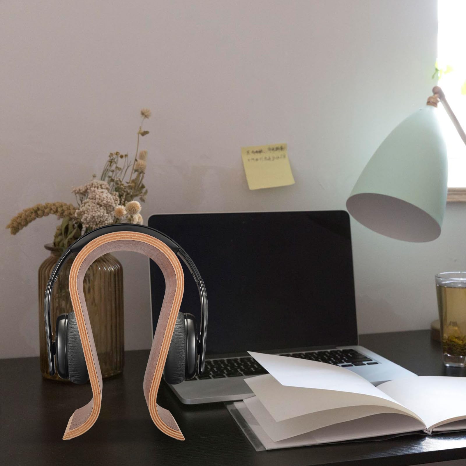 Mikinona Soporte para Auriculares de Madera Marrón Diseño en Forma, Compatible Auriculares Cubiertos, Colgador Resistente para Escritorio Gaming