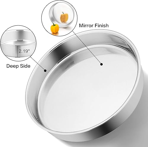 Miniatura 3 de P&P CHEF - Moldes redondos de acero inoxidable para tartas de 6in, 4 unidades, no tóxicos y saludables, con acabado de espejo pulido y aptos para