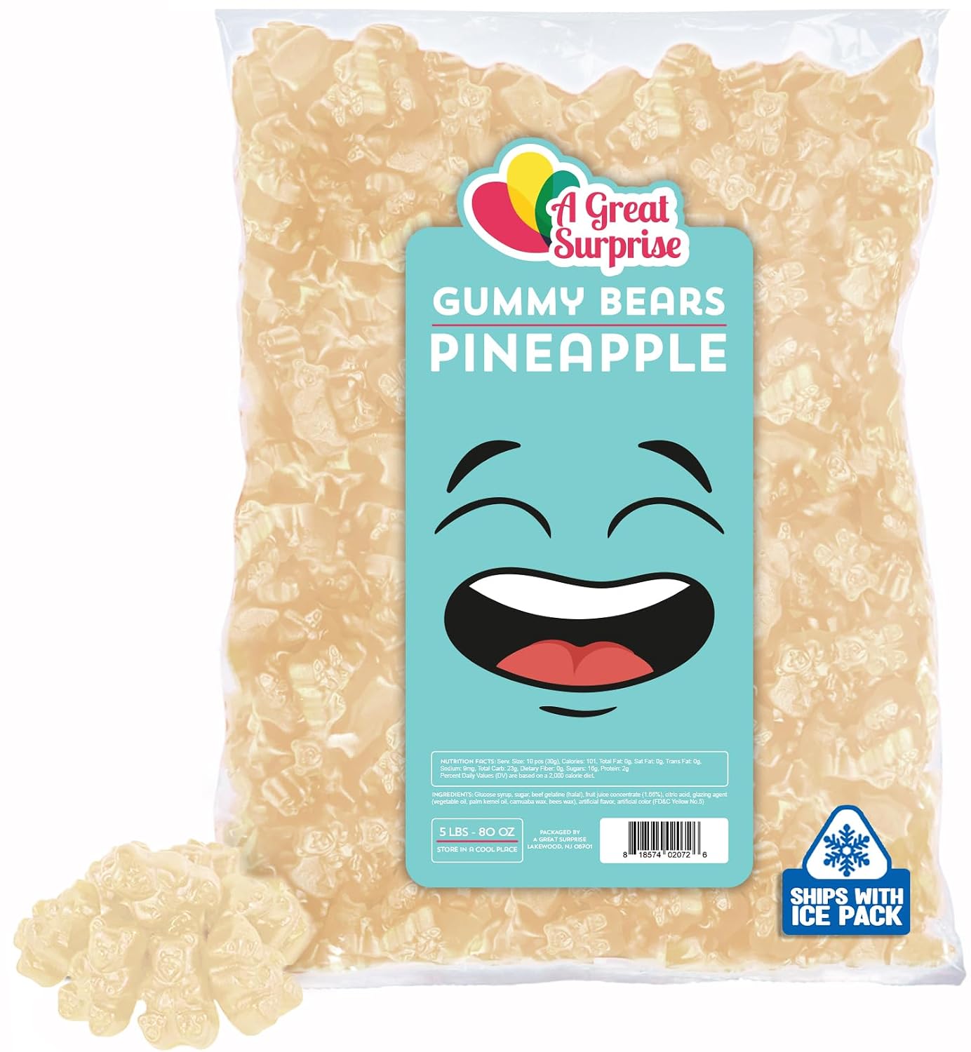 Pineapple Gummy Bears - Gummi Bears Bulk Candy - 5 LB - Yellow Candy - Pineapple Gummie Bear