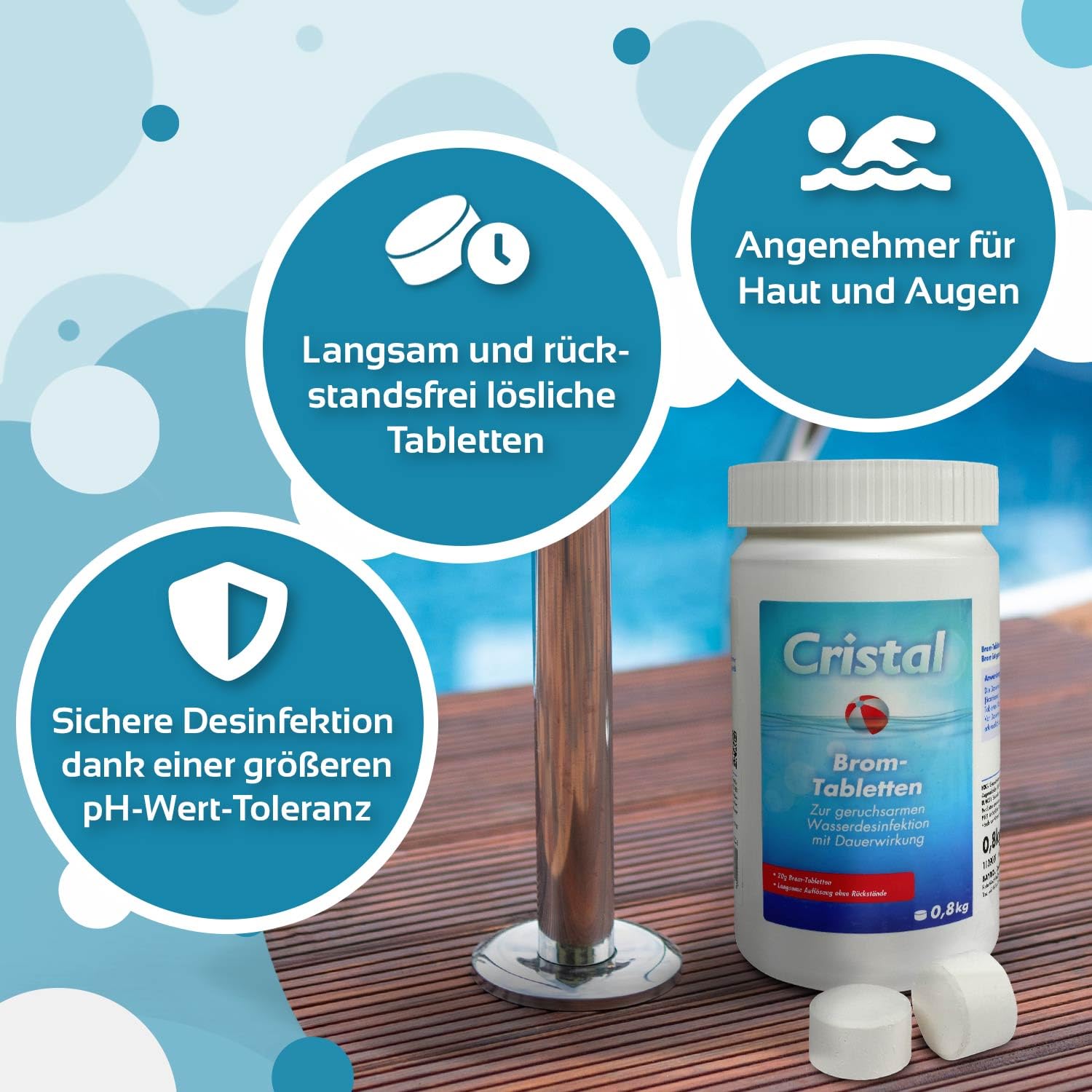 Cristal Bromtabletten 20g - 800g Dose - Effektive Wasserdesinfektion für Pools & Whirlpools - Langzeitwirkung & Chlorfrei