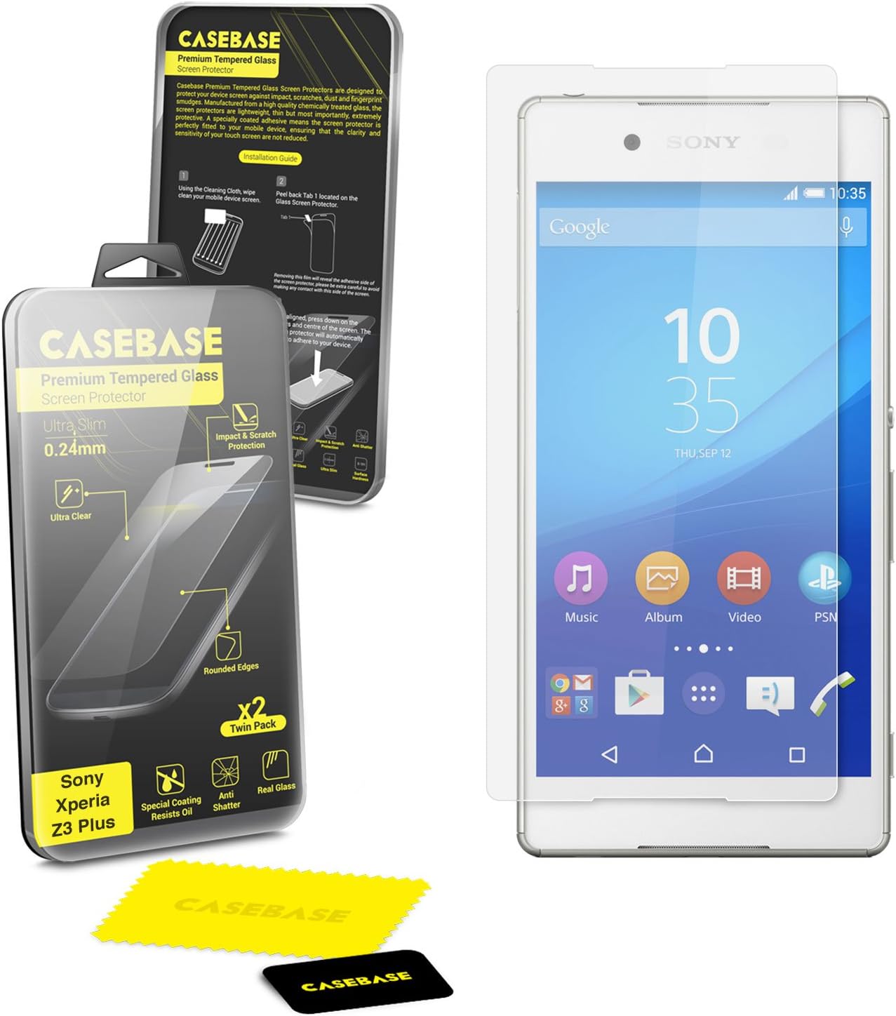 CaseBase® Premium Tempered Glass Screen Protector TWIN PACK for Sony Xperia Z3 Plus (Sony Xperia Z4 - Sony Xperia Z3 +) ** DOUBLE GLASS ** 2 in 1