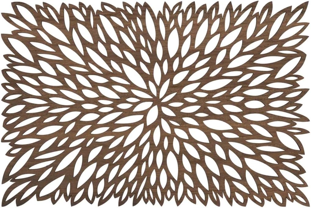 Fennco Styles Unique Engineered Wood Laser Cut Placemats 12"x18" Rectangular, Set of 4 – Brown Modern Traycloth Table Mats for Home, Dining Room Décor, Banquets, Indoor Outdoor and Special Events