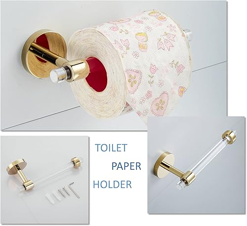 Miniatura 4 de Juego de accesorios de baño de oro acrílico 4 piezas, toallero montado en la paredsoporte para toallas de manosoporte de papel higiénicogancho SHUNLI