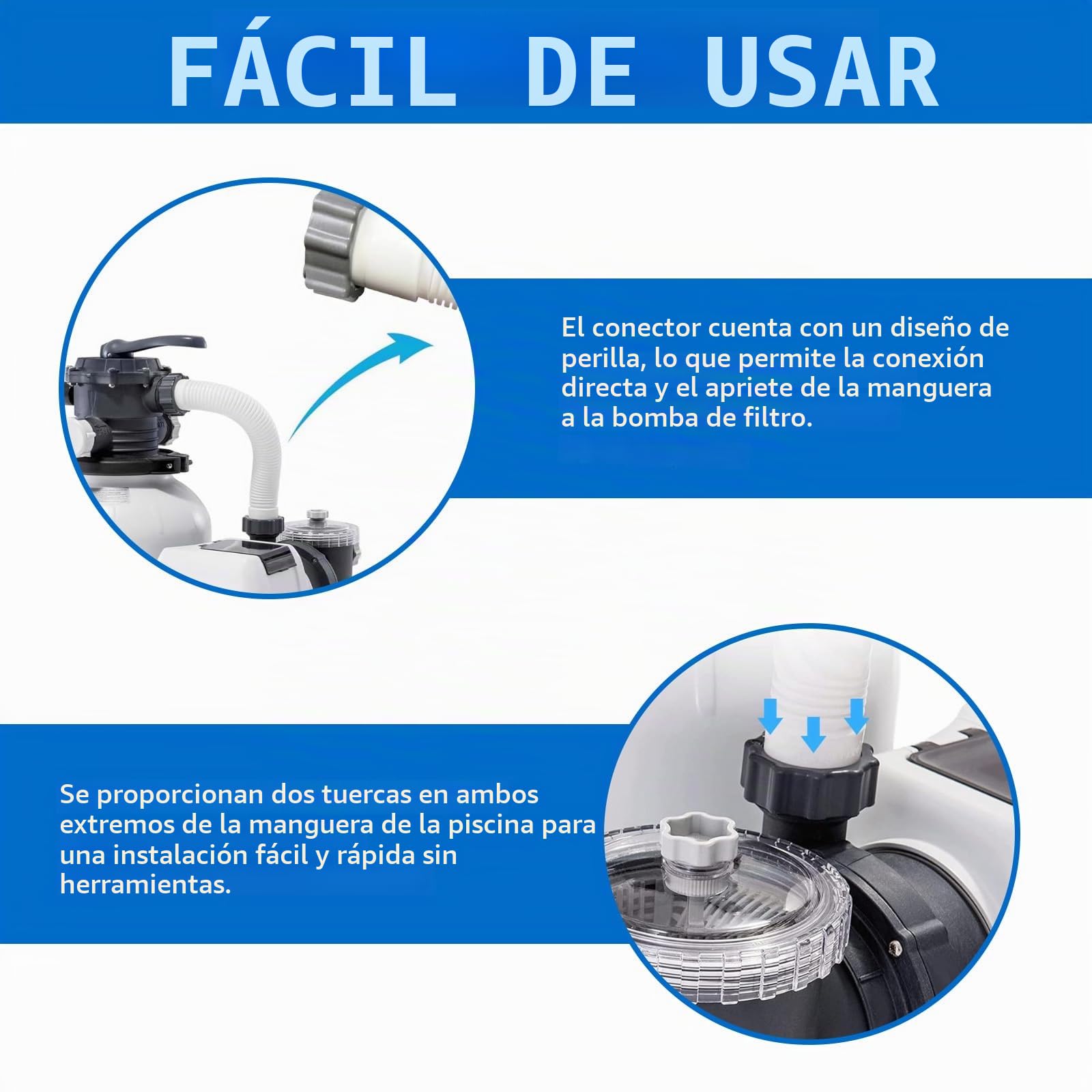 Tubo Depuradora Piscina,Manguera de Bomba de Piscina 40cm,Manguera de Repuesto para Piscina,Tubo Piscinas con Tuerca,Manguera Depuradora para Intex,Para Bomba Filtro Arena Y Sistema Sal
