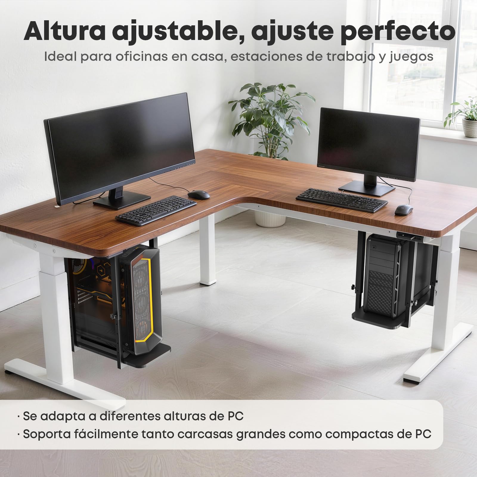 Soporte PC bajo escritorio, resistente y ajustable en altura – Soporte para torre de PC, ahorro de espacio, carga máxima 30 kg, Negro
