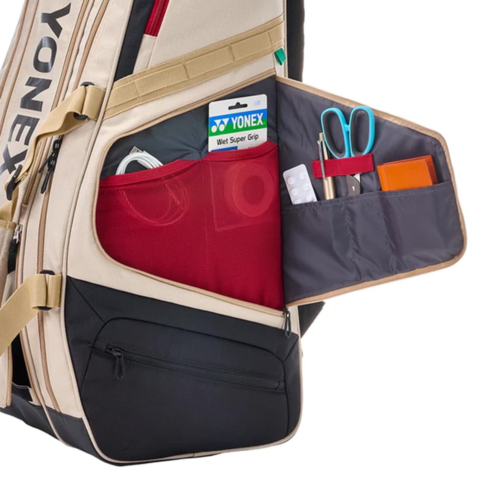 YONEX Gearlogic - Borsa per racchette da tennis, confezione da 9, resistente, leggera, multi-compartimento, regolabile, con scomparto termico e tasche interne