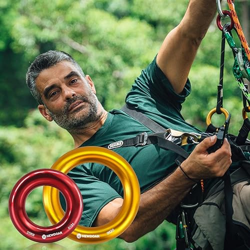 Miniatura 7 de NewDoar Anillo de rappel de oro de 25 kN, conector de cuerda grande para escalada en roca, hamaca de rescate y holgura