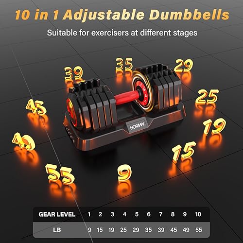 Miniatura 3 de Mancuerna ajustable de 55 libras, mancuerna ajustable 10 en 1 con mango de textura antideslizante, ejercicio y fitness para hombresmujeres, equipo