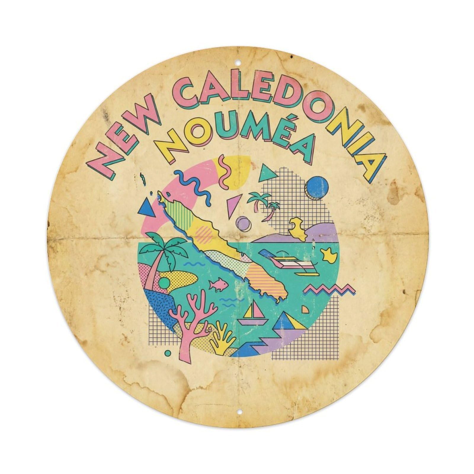 New Caledonia Noumea Ocean Coast Bold Geometry Metal Tin Sign