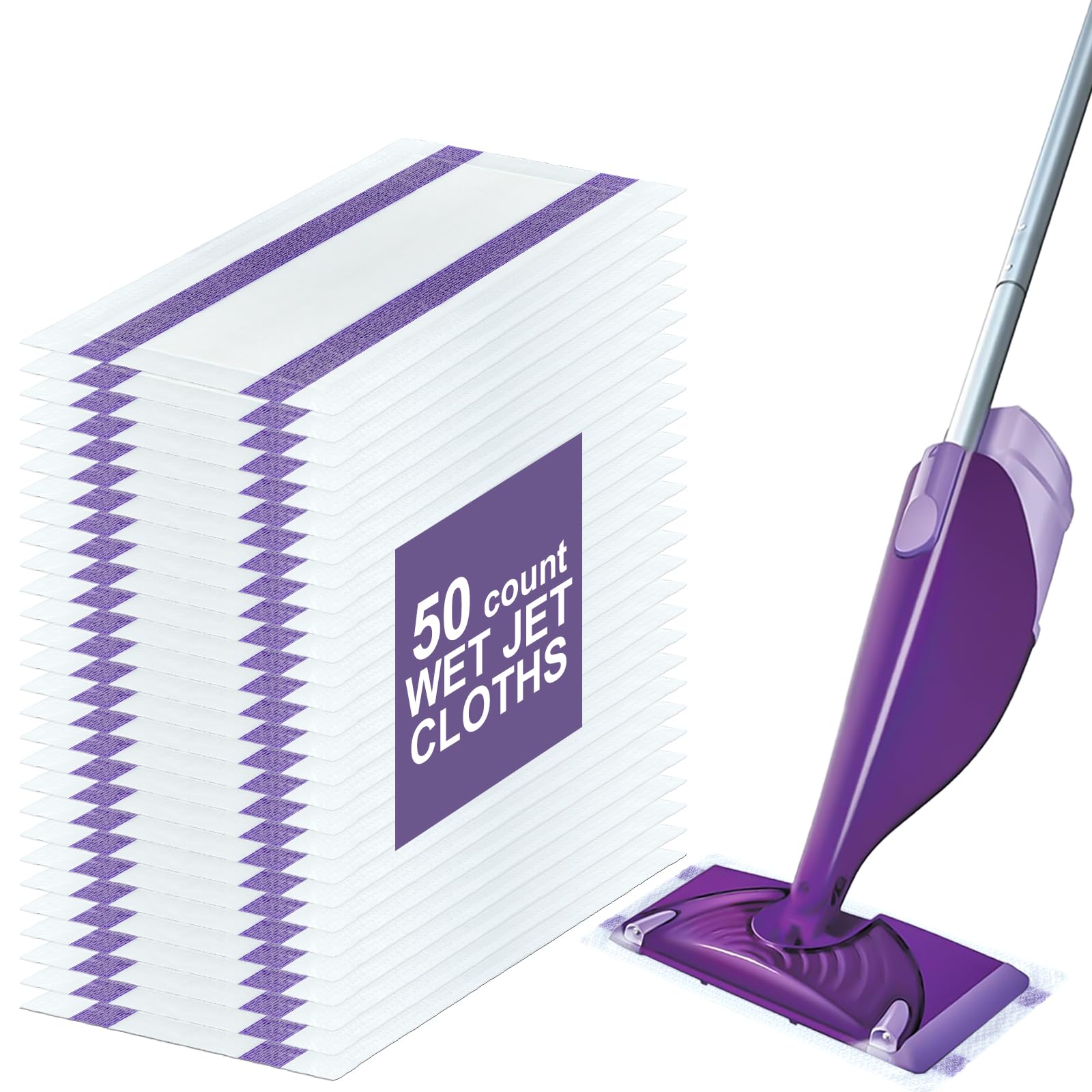 50 almohadillas húmedas desechables para mopa Swiffer Wet Jet, almohadillas húmedas para todo tipo de suelos, limpiador de suelos de madera dura de chorro húmedo desechable para rellenar almohadillas