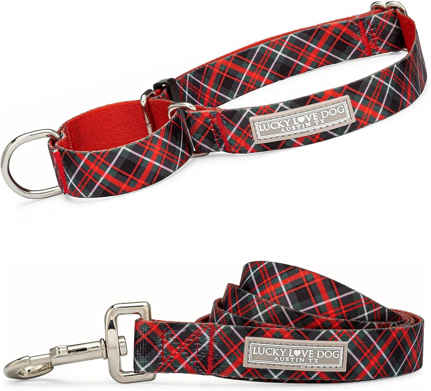 Lucky Love Dog, Evergreen No Slip Dog Collar and Leash Set